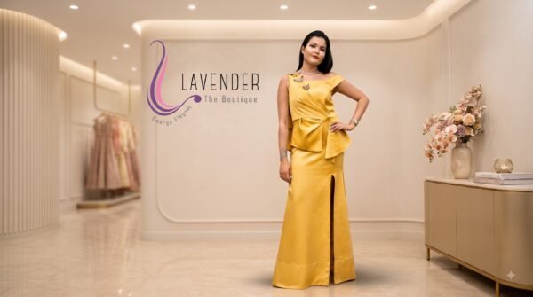 Asymmetric off shoulder draped peplum Party Wear Gown