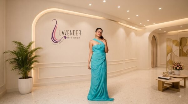 Ocean blue draping gown
