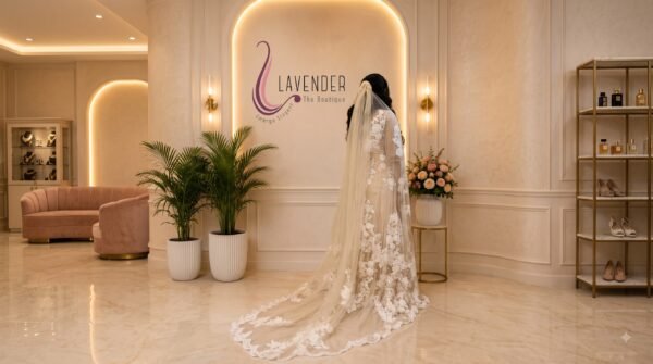 wedding gown with long veil